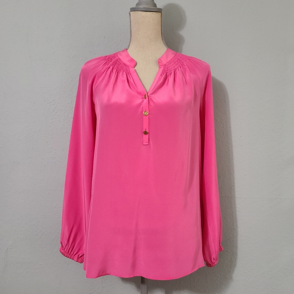 Lilly Pulitzer Elsa 100% Silk Top Tropical Pink Size XS